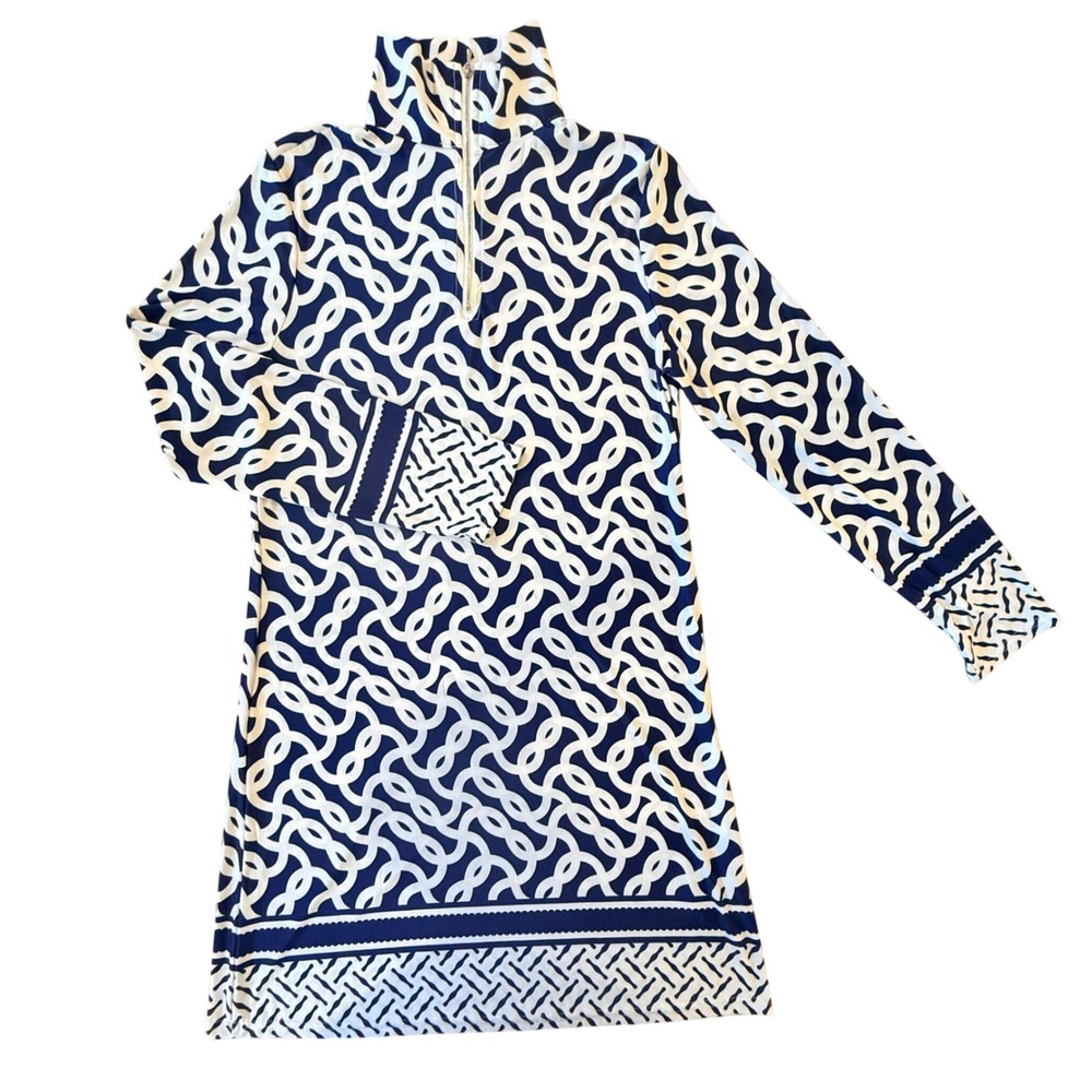 Charlie Paige Navy White Jude Cloth Chains Quarter Zip Mock Shift Dress Small
